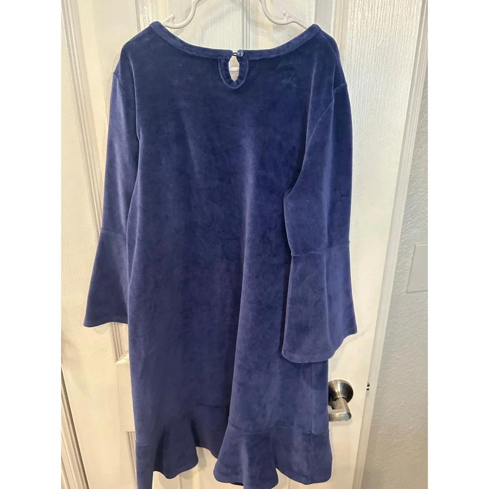 Garnet Hill Kids Velour Dress Blue Bell Sleeve‎ Ruffle Hem Girls Size 12 Holiday